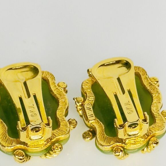 Vintage KJL Kenneth J Lane Earrings Gold Rope Quilted Green Lucite Clip On 1133 - Picture 9 of 15